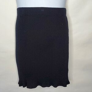 Eileen Fisher Ribbed Knit Skirt Size PL Black Pull-on Stretch Tencel Office
